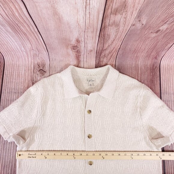 Knit for J Crew Mens XL Neutral Beige Cable Knit SS Cardigan Polo Sweater Cotton - Picture 11 of 12
